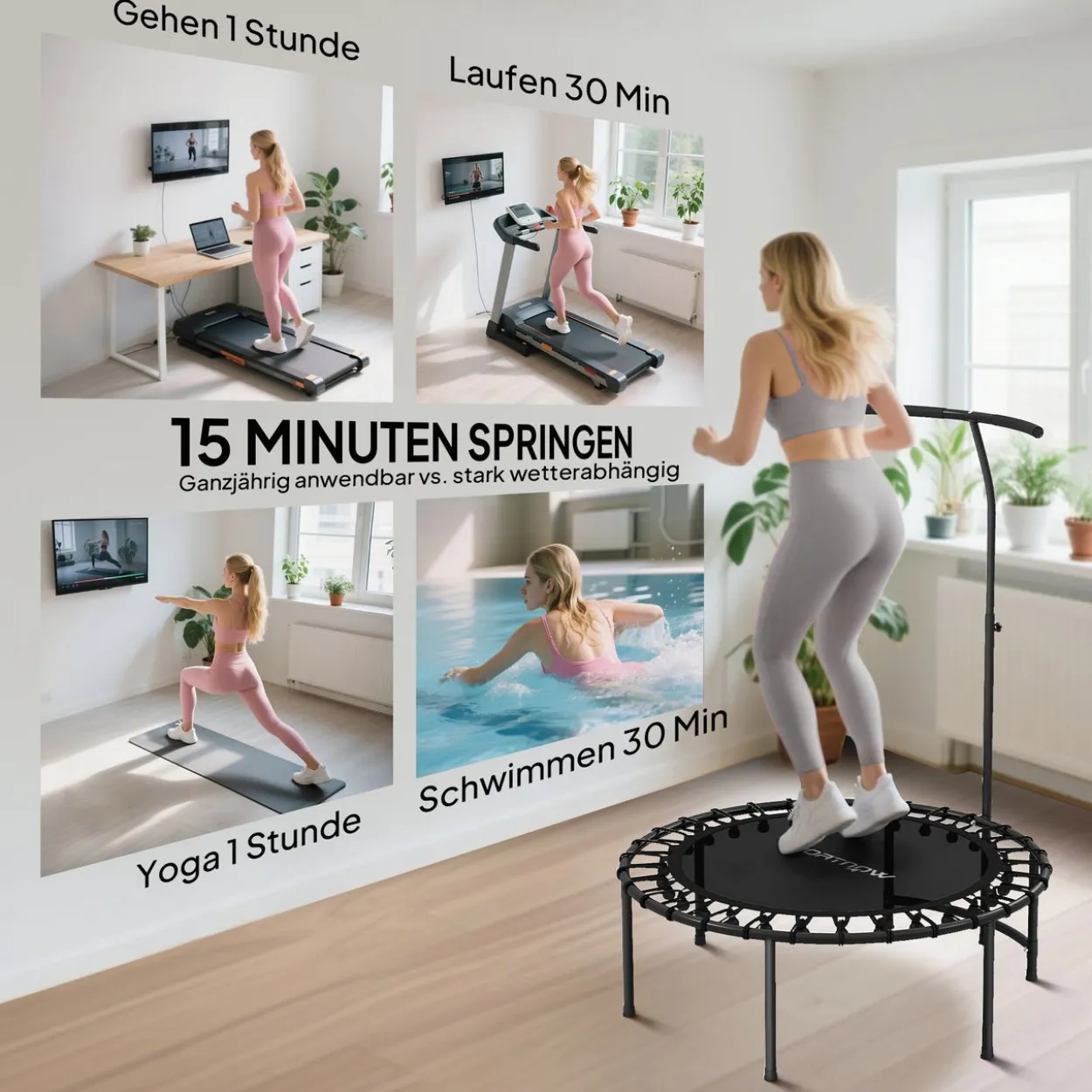 Fitness Trampolin klappbar Ø102 cm Mini Trampoline mit Haltegriff