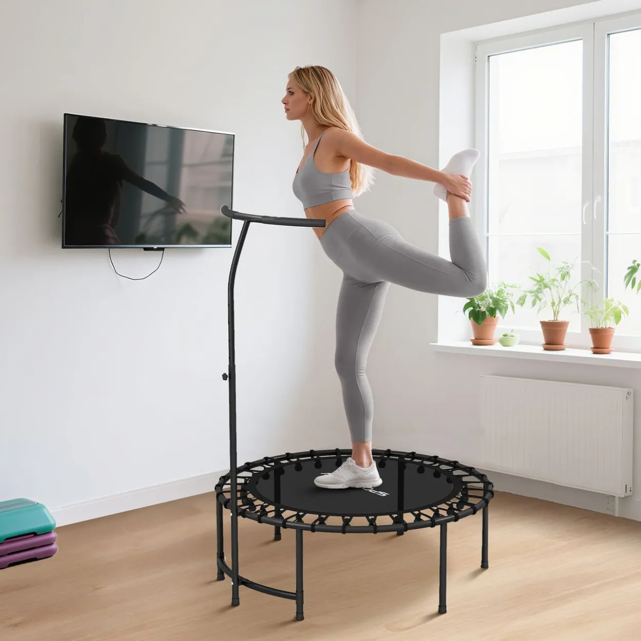 Fitness Trampolin klappbar Ø102 cm Mini Trampoline mit Haltegriff
