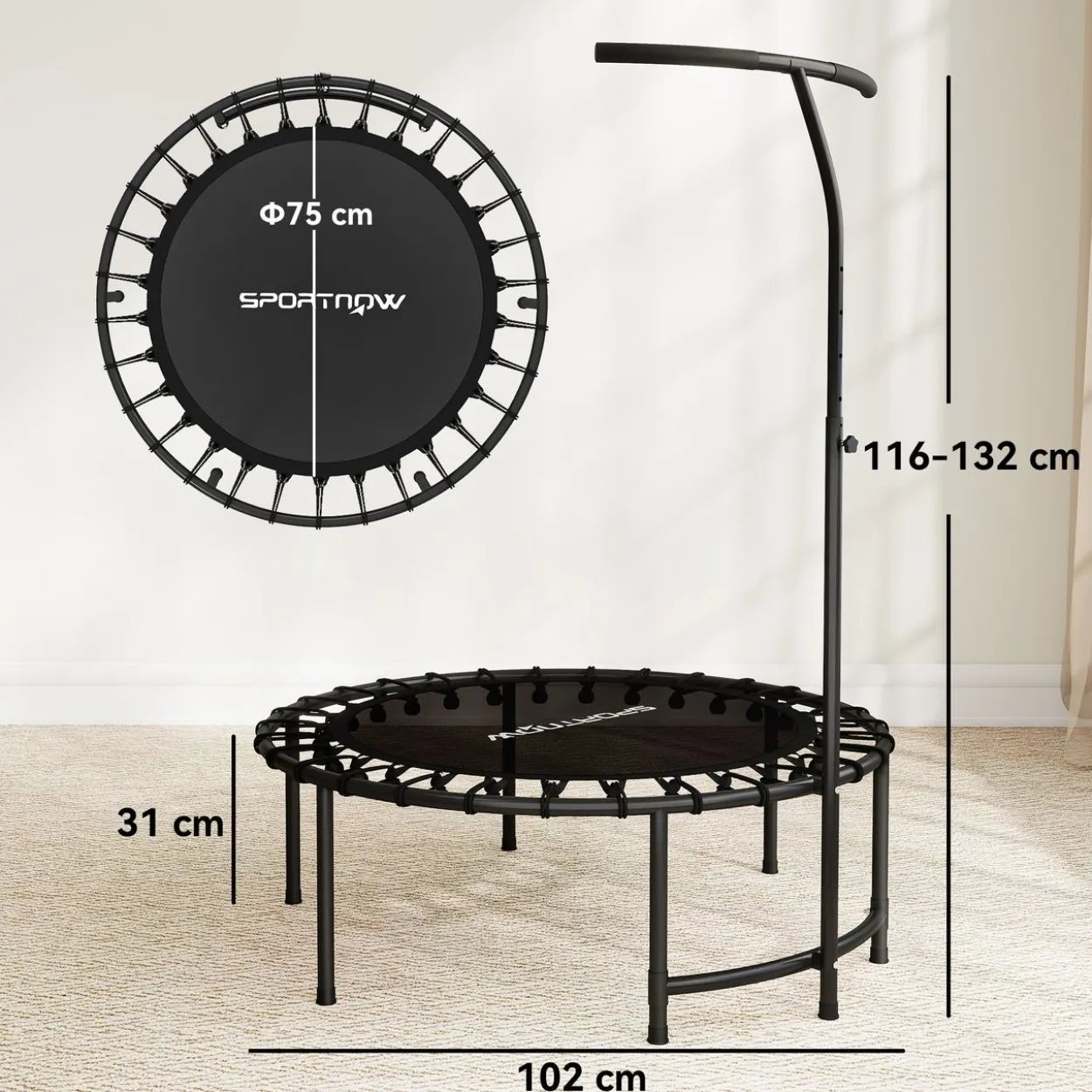 Fitness Trampolin klappbar Ø102 cm Mini Trampoline mit Haltegriff