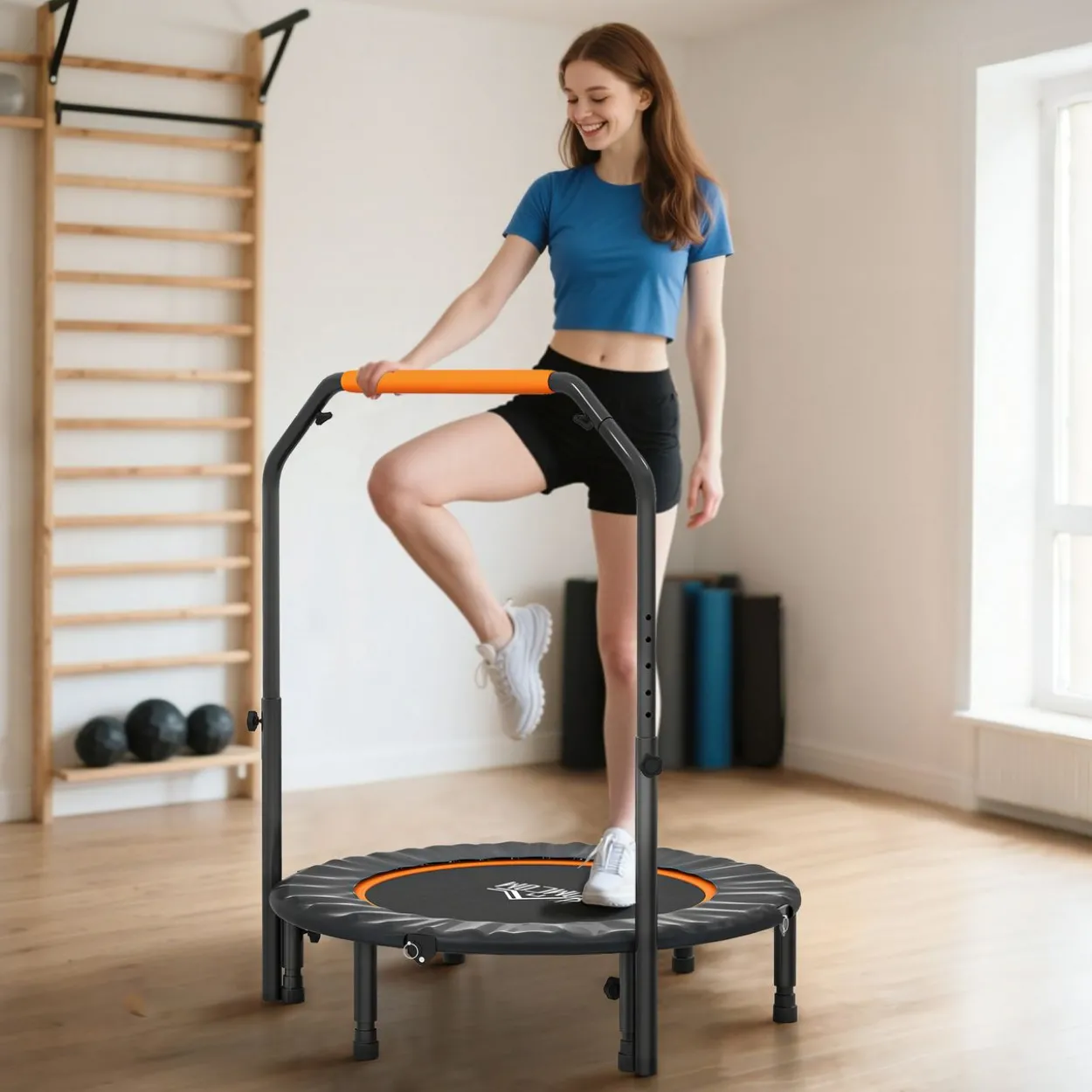 Fitness-Trampolin, klappbar mit Haltegriff