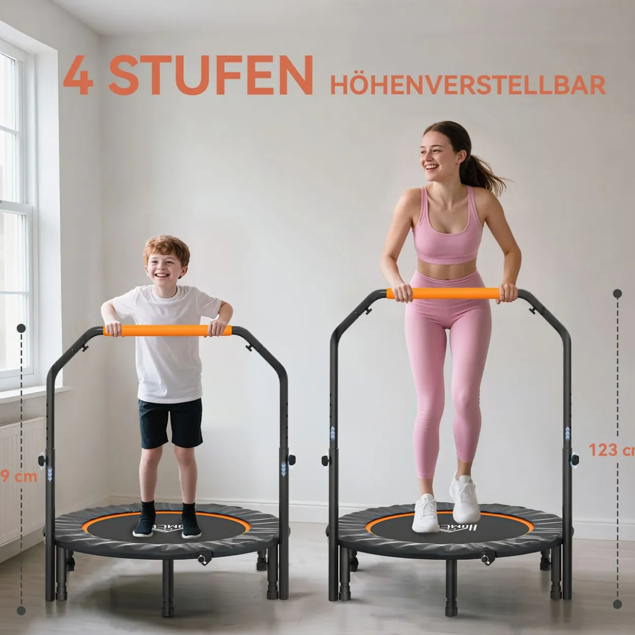 Fitness-Trampolin, klappbar mit Haltegriff