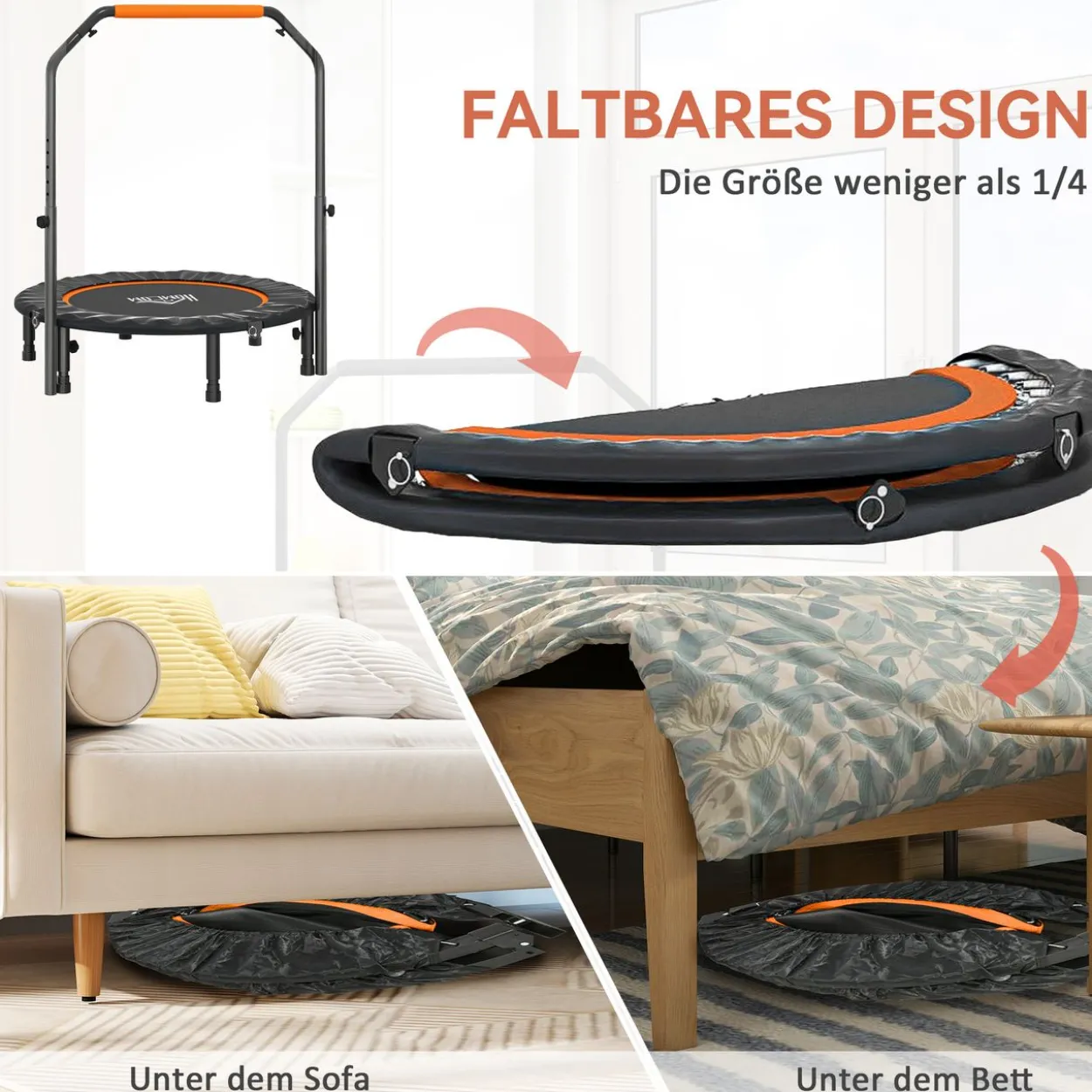 Fitness-Trampolin, klappbar mit Haltegriff