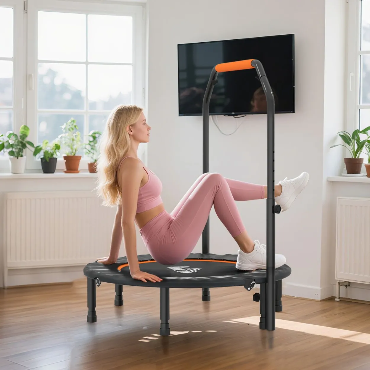 Fitness-Trampolin, klappbar mit Haltegriff