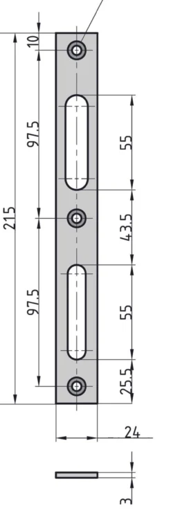 Flachschliessblech - FLB 946 - Edelstahl - käntig - 215x24x3 mm - Rechts/Links verwendbar