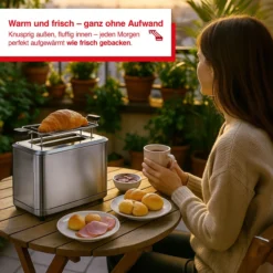 Flex- Toaster m. Brötchenaufsatz (Typ 8004) Edelstahl Zwei-Schlitz Toaster