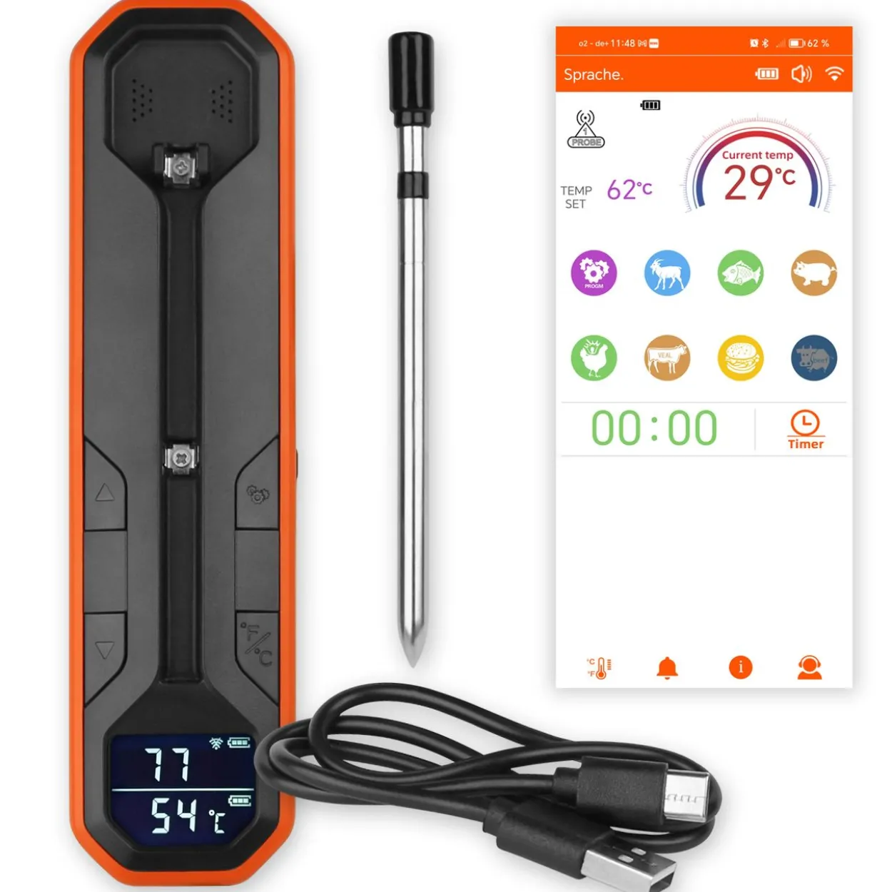 Fontastic "Foca" Kabelloses Smart Fleisch-Thermometer