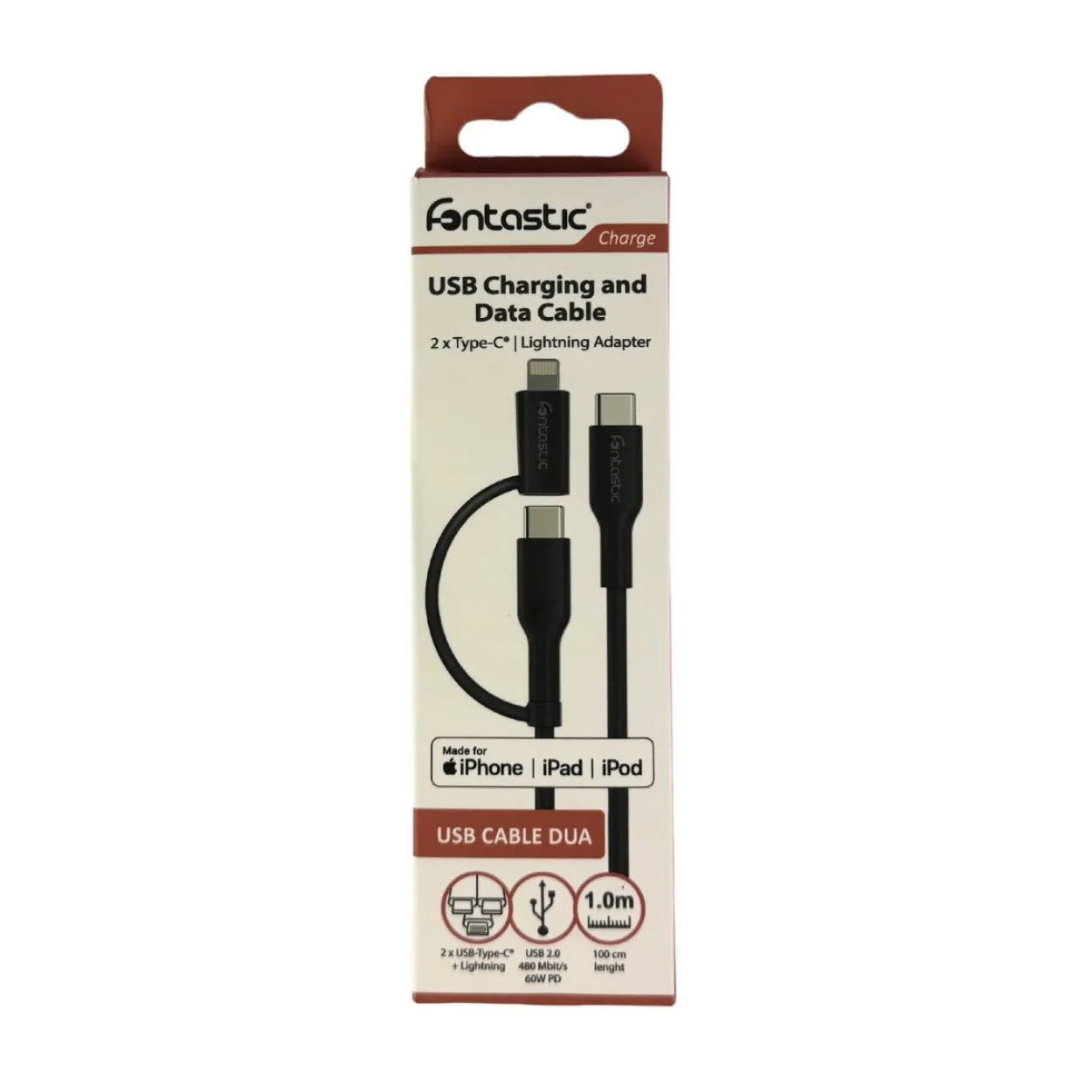Fontastic 2in1 Datenkabel Typ-C > Typ-C +Lightning Farbe:Schwarz