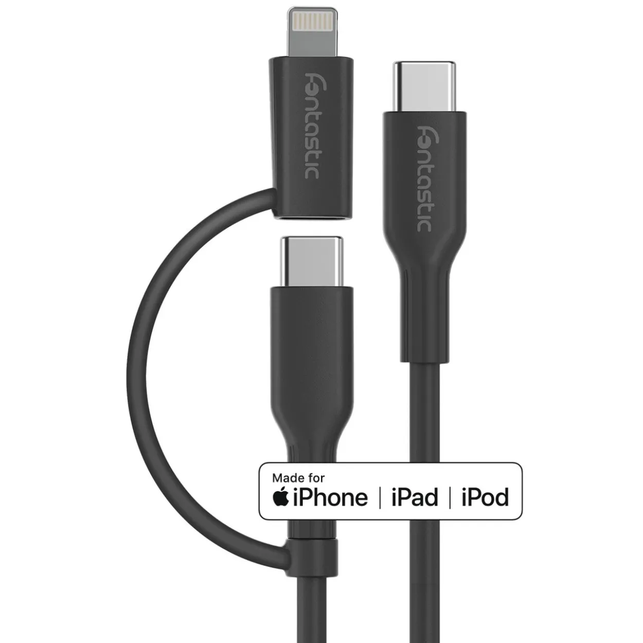 Fontastic 2in1 Datenkabel Typ-C > Typ-C +Lightning Farbe:Schwarz