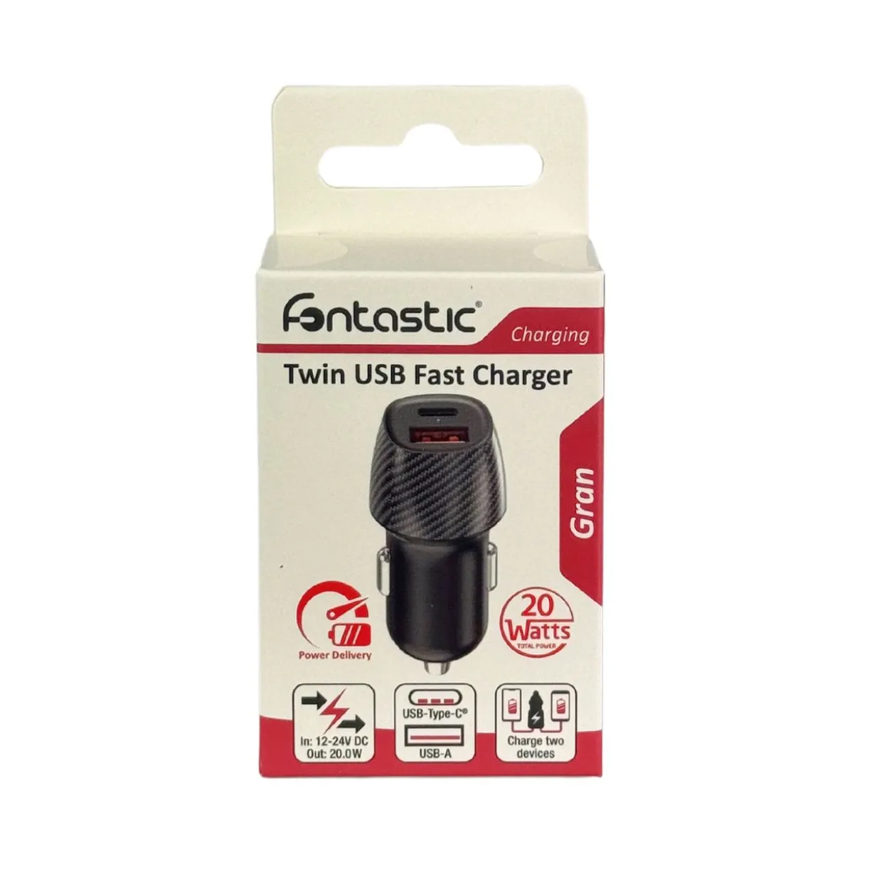 Fontastic Kfz-Ladeadapter „Gran“ Fast Charge + Typ-C PD 20W