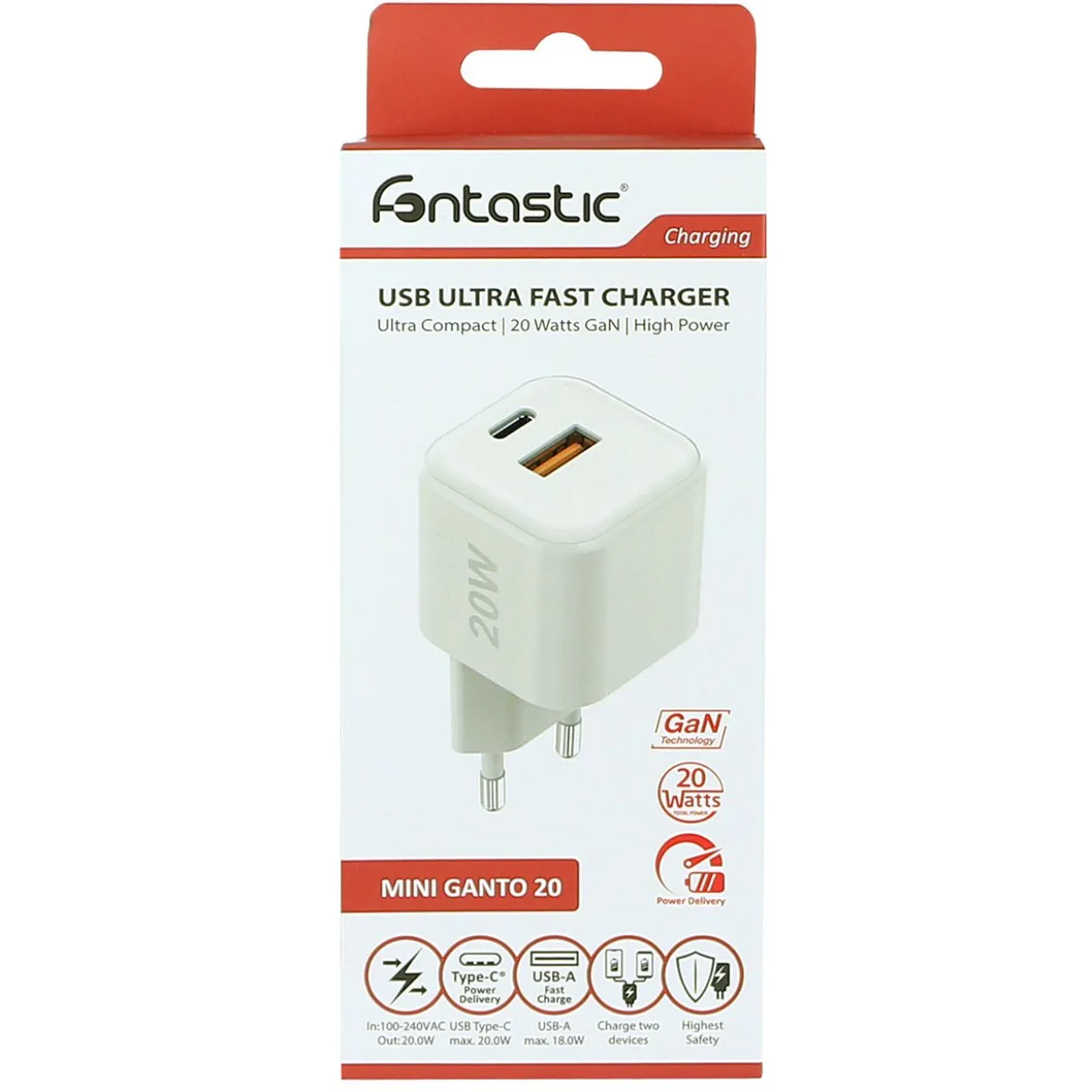 Fontastic USB Ultra Schnell-Reiselader Mini GaNto20 weiss