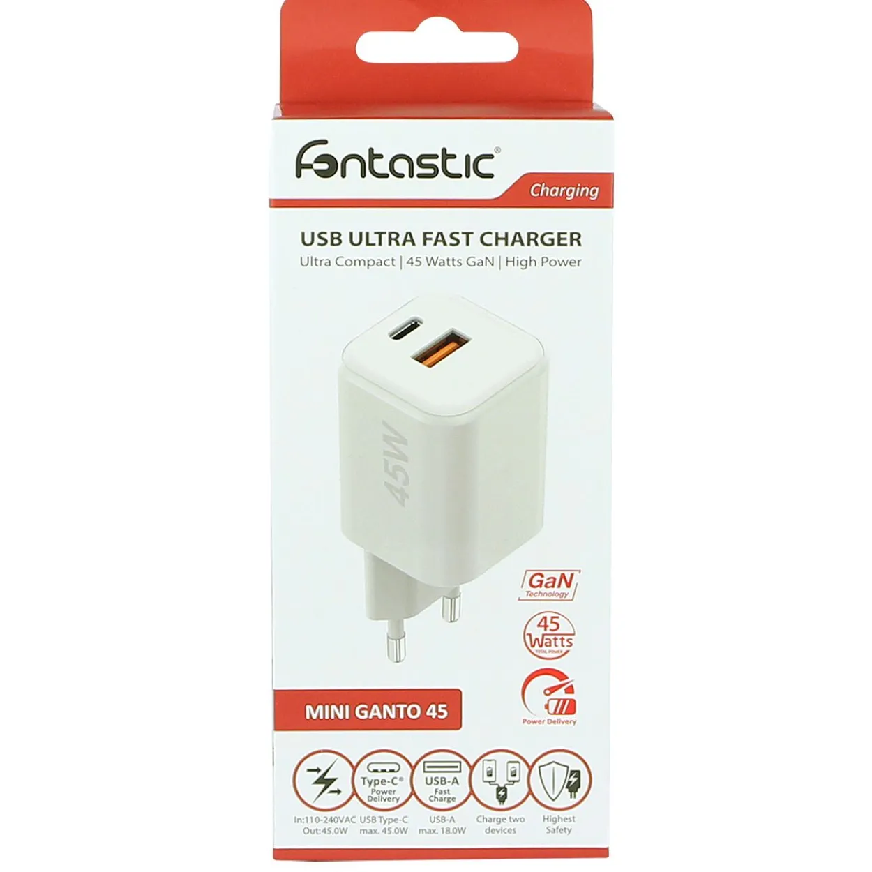 Fontastic USB Ultra Schnell-Reiselader Mini GaNto45 weiss