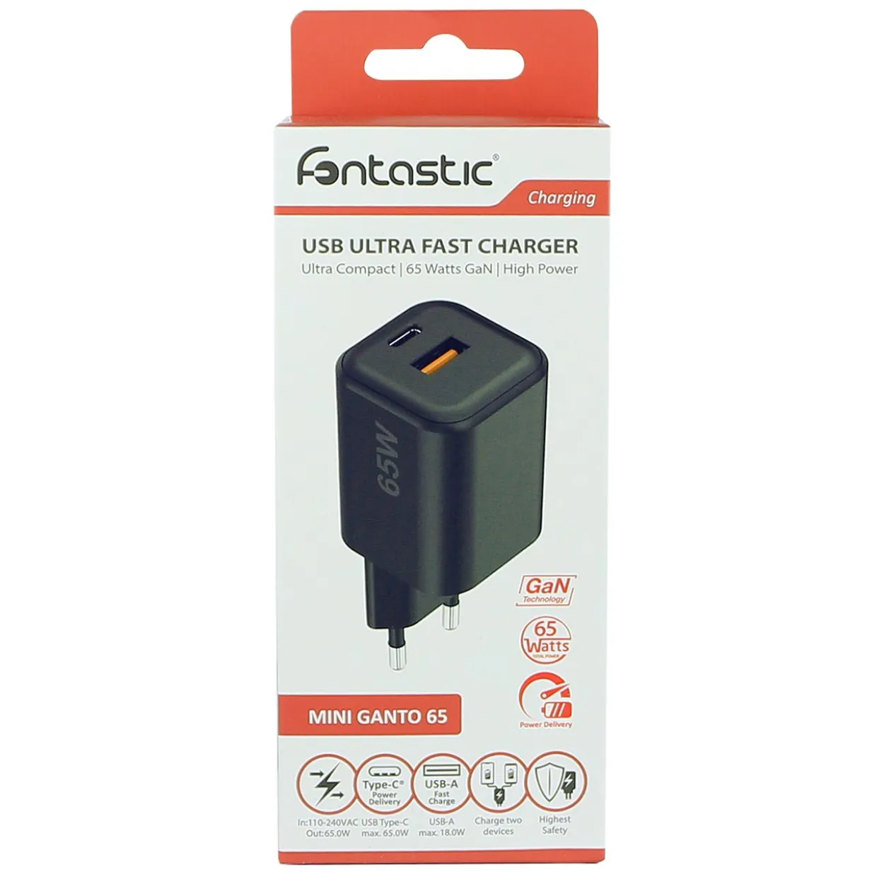 Fontastic USB Ultra Schnell-Reiselader Mini GaNto65 schwarz