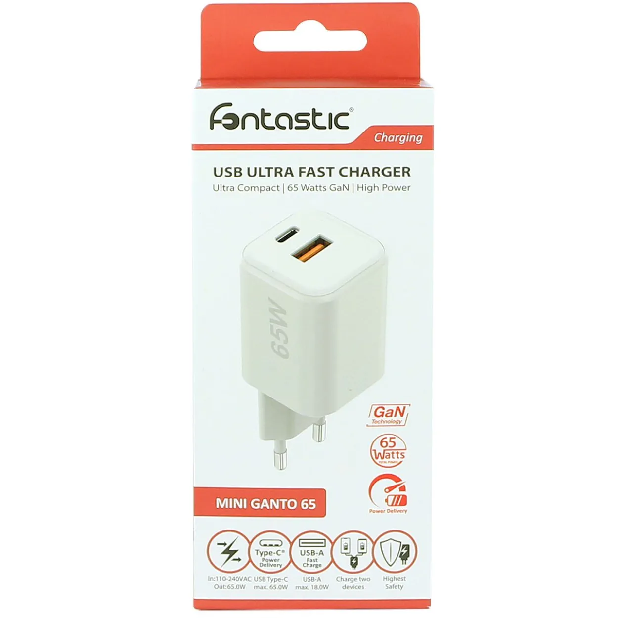 Fontastic USB Ultra Schnell-Reiselader Mini GaNto65 weiss