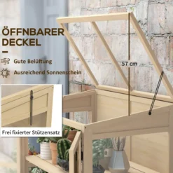 Frühbeet aus Holz Gewächshaus 2-Stufiges Treibhaus mit Doppeltür, Natur