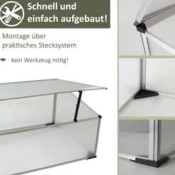 Frühbeet aus 1 mm starkem Aluminium, Treibhaus mit Aufstelldach, Frühbeetaufsatz