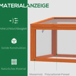 Frühbeet Gewächshaus mit Abdeckung aus Holz + Polycarbonat wetterfest Orange 90x46x40cm