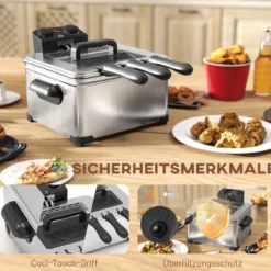 Fritteuse mit 5L Kapazität, Einstellbare Temperatur & Timer, Sichtfenster, 2000W