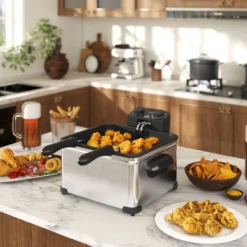 Fritteuse mit 5L Kapazität, Einstellbare Temperatur & Timer, Sichtfenster, 2000W