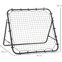 Fußball Rebounder Kickback Tor Rückprallwand Netz für Baseball Fußball Fußballtor für Training Verstellbarer Winkel Metallrohr PE Gewebe 96 x 80 x 96 cm Schwarz