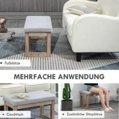 Fußbank Fußhocker Polsterhocker mit Leinenoptik, Sitzhocker mit Holzbeine