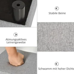 Fußhocker, Sitzhocker, Rechteckiger Ottoman, Fußstütze aus Leinen, Grau