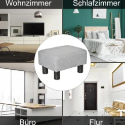 Fußhocker, Sitzhocker, Rechteckiger Ottoman, Fußstütze aus Leinen, Grau