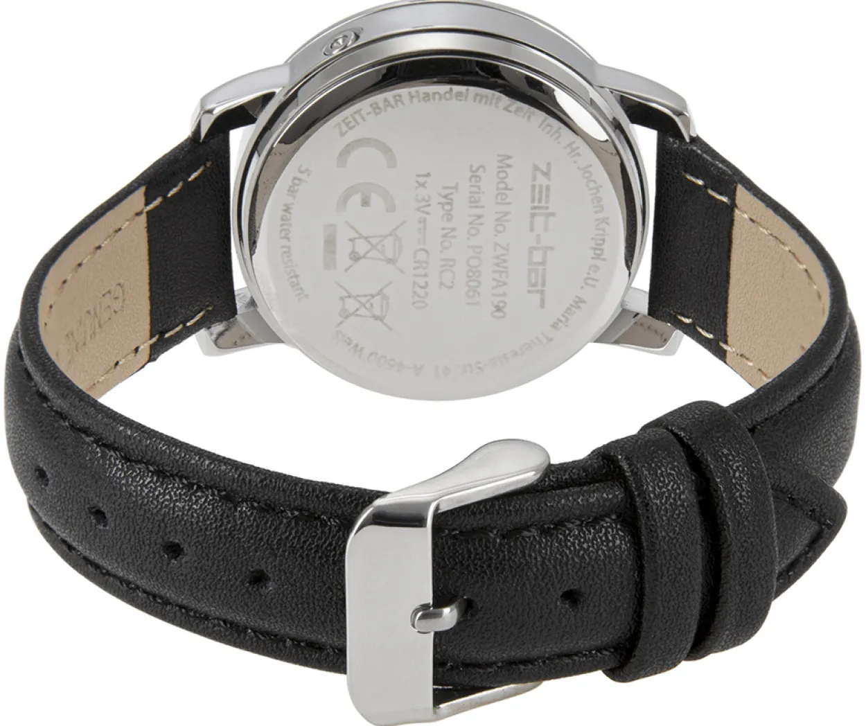 Funk-Armbanduhr Damen, Metall-Gehäuse, Leder-Uhrband