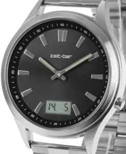 Funk-Armbanduhr mit Datums- und Sekundenanzeige, Edelstahl-Uhrband