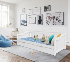Funktionsbett ca. 90 x 200 cm ausziehbares Bett inkl. Lattenrost weiß