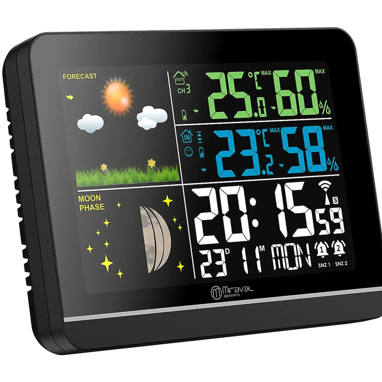 Funk-Wetterstation mit Farbdisplay Außensensor Schimmelwarner Hygrometer Barometer Datumsanzeige
