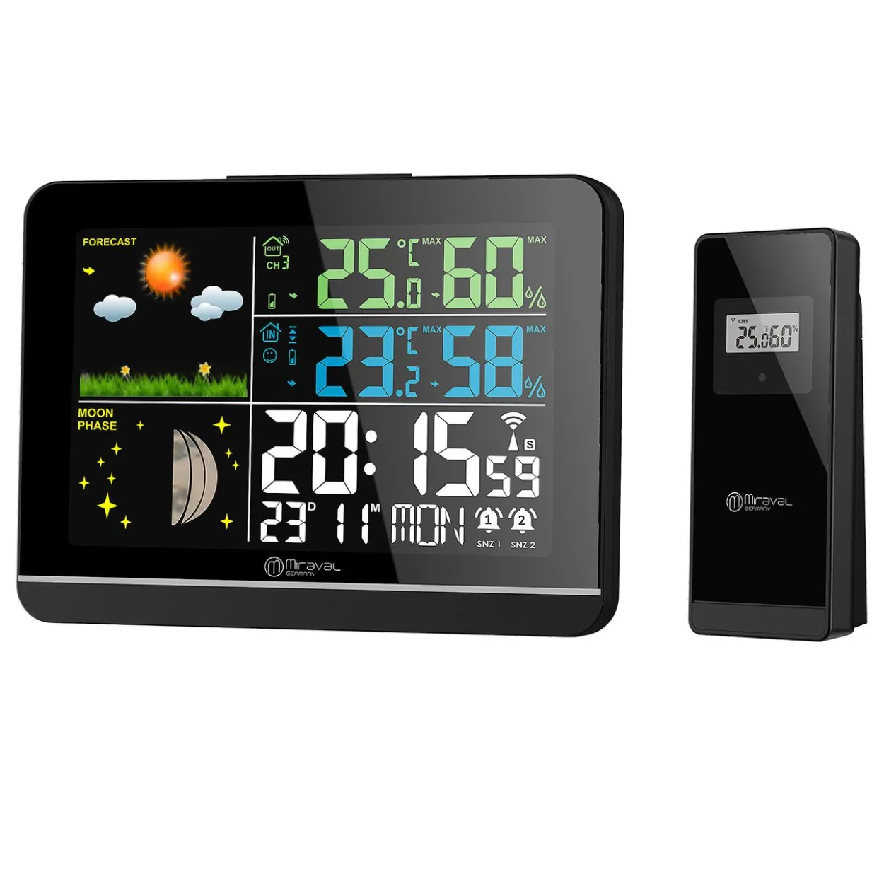 Funk-Wetterstation mit Farbdisplay Außensensor Schimmelwarner Hygrometer Barometer Datumsanzeige