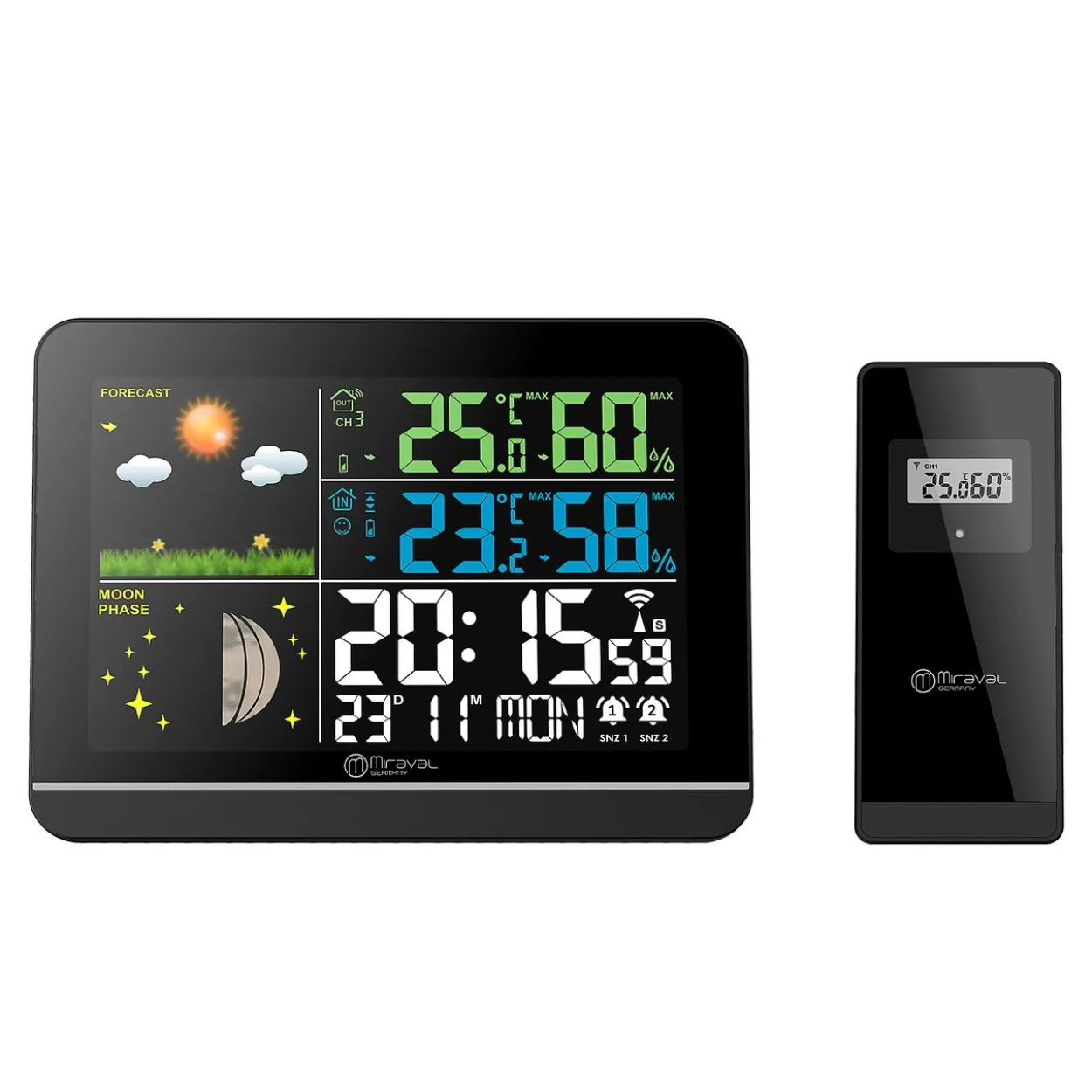 Funk-Wetterstation mit Farbdisplay Außensensor Schimmelwarner Hygrometer Barometer Datumsanzeige
