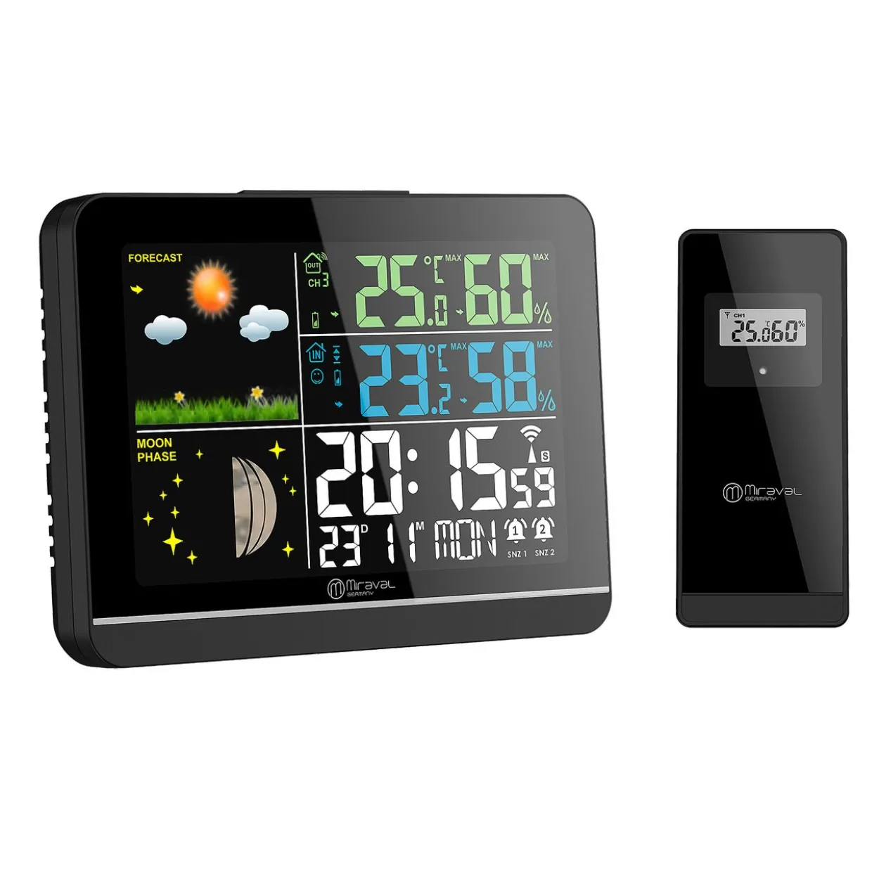Funk-Wetterstation mit Farbdisplay Außensensor Schimmelwarner Hygrometer Barometer Datumsanzeige