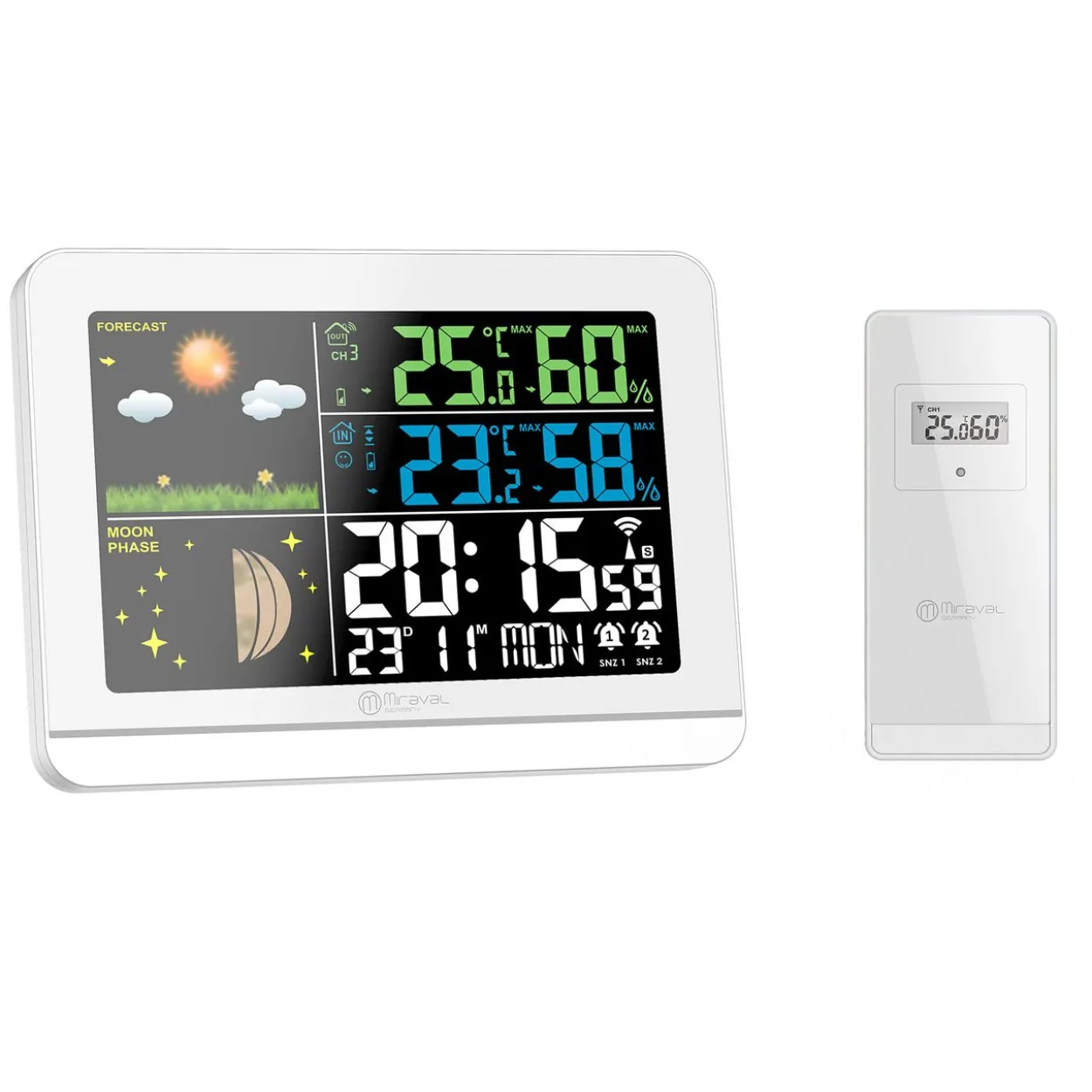 Funk-Wetterstation mit Farbdisplay Außensensor Schimmelwarner Hygrometer Barometer Datumsanzeige