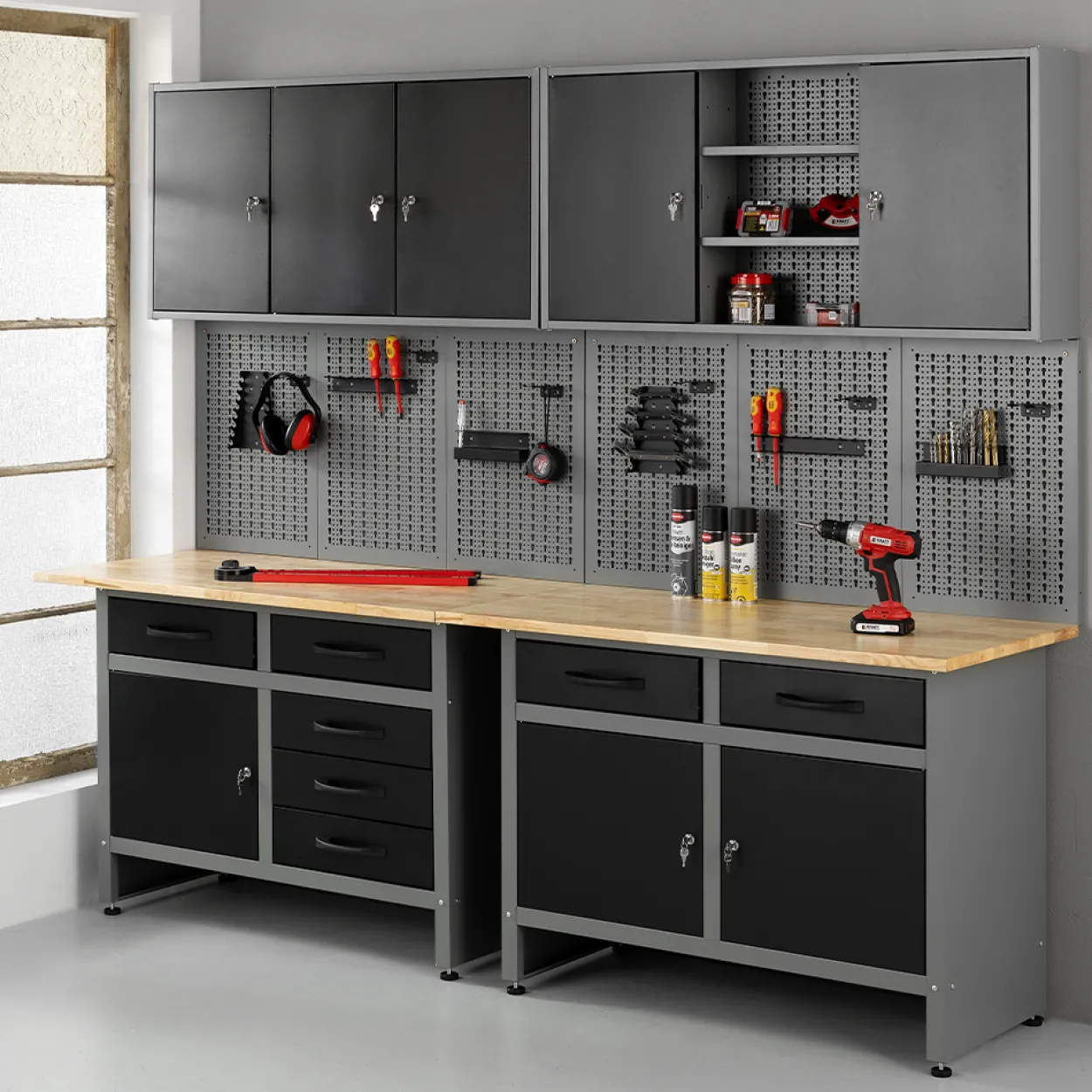 Garagenschrank 6tlg. schwarz 240 cm