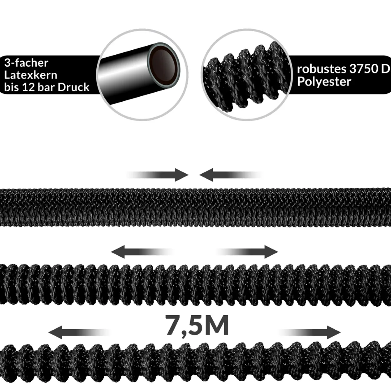 Gardebruk Gartenschlauch Schwarz 7,5m flexibel