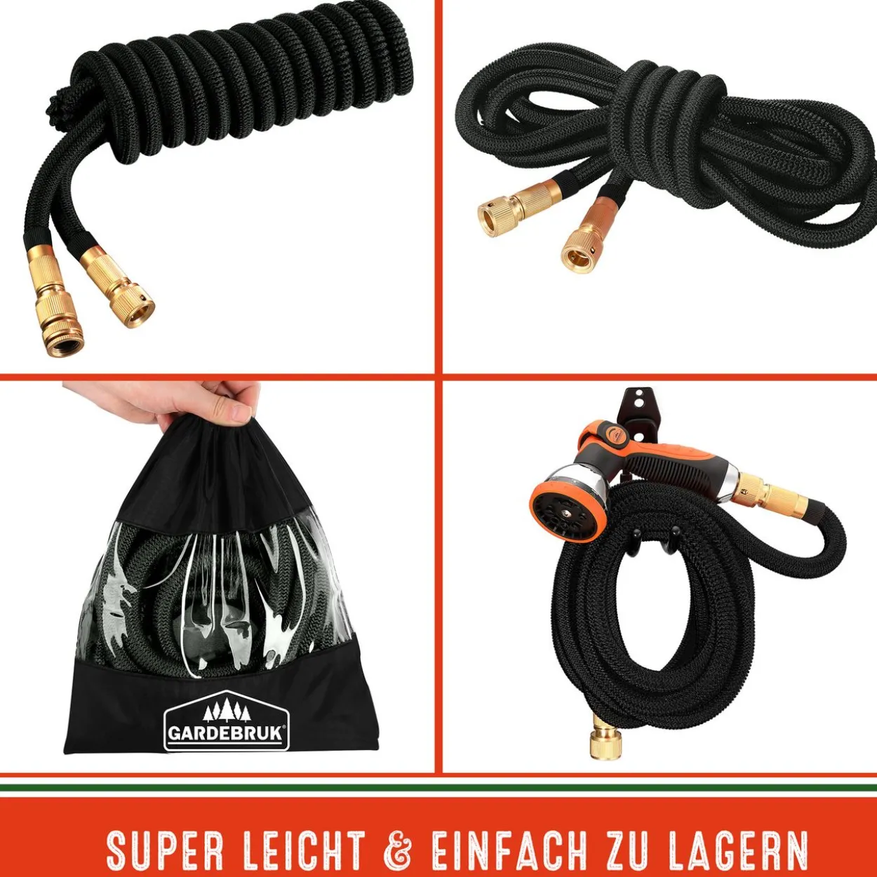 Gardebruk Gartenschlauch Schwarz 7,5m flexibel