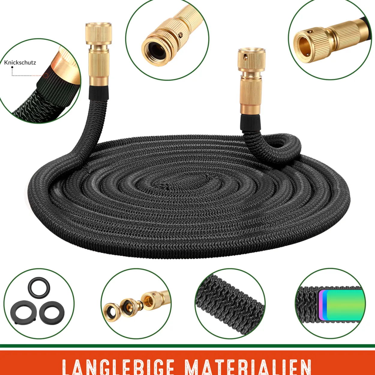 Gardebruk Gartenschlauch Schwarz 7,5m flexibel