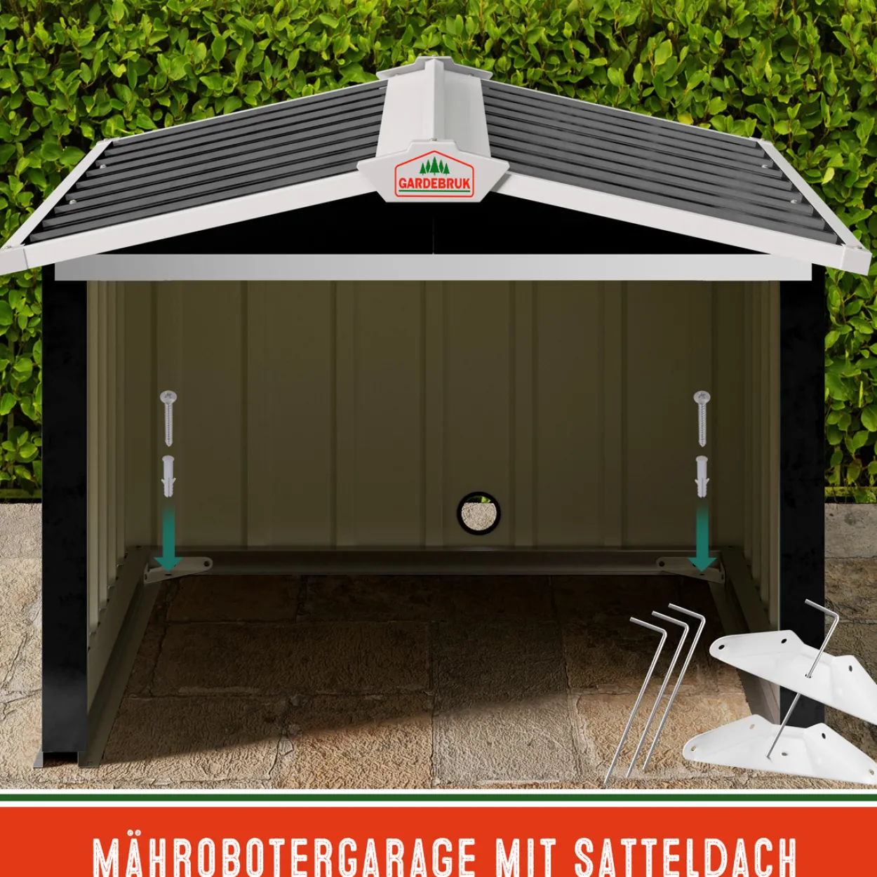 Gardebruk Mähroboter Garage Anthrazit Metall 86x100x63cm