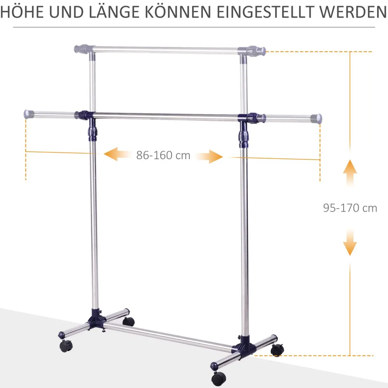 Garderobenständer Kleiderständer, höhenverstellbar und rollbar