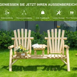 Gartenbank mit Tisch, Gartenmöbel, Sitzbank, Holzbank für 2 Personen