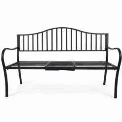 Gartenbank mit Tisch klappbar aus Metall Schwarz für Balkon und Terrasse