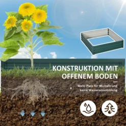 Gartenbeet, Pflanzkasten mit Stahlgehäuse, Grün, 120 x 120 x 30 cm