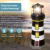 Gartendeko Leuchtturm mit Solar schwarz/weiß, handbemalte Gartenfigur 37 cm hoch