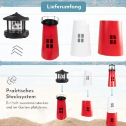 Gartendeko Solar Leuchtturm mit rotierender LED-Beleuchtung 120 cm hoch