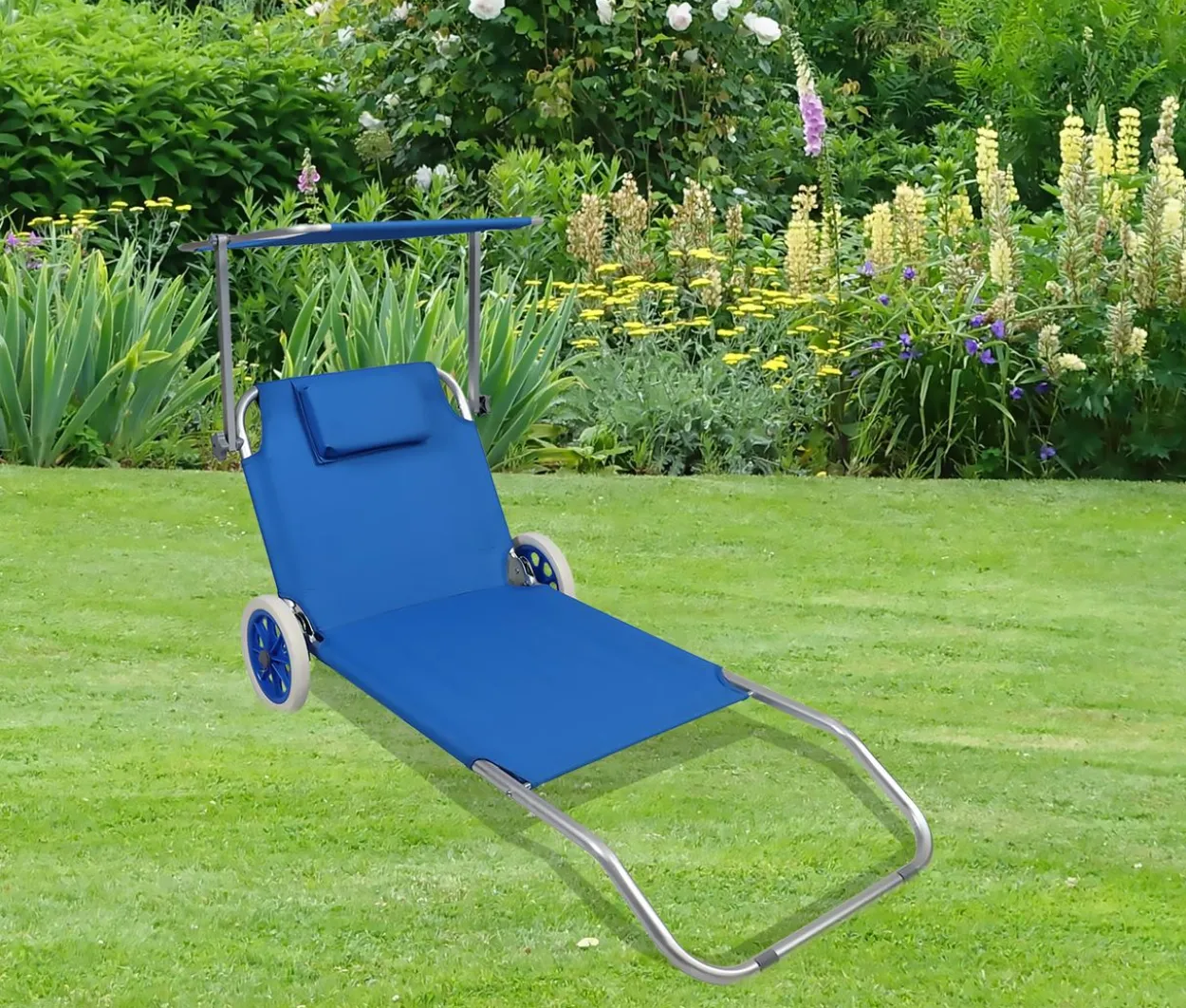 Gartenliege Sonnenliege rollbar Blau