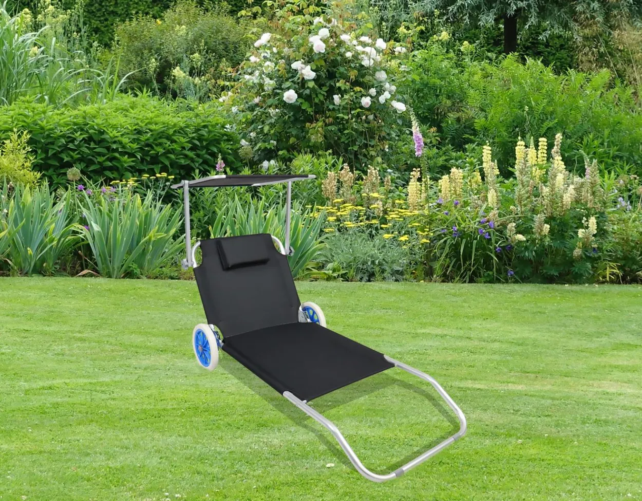 Gartenliege Sonnenliege rollbar Schwarz
