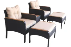 Gartenmöbelset Rattan-Möbelset Gartenstuhl mit Hocker 5tlg. mit Armlehne aus Akazienholz - beige