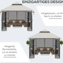 Gartenpavillon mit Doppeldach 3x3 Pavillon Gartenzelt Festzelt Beige
