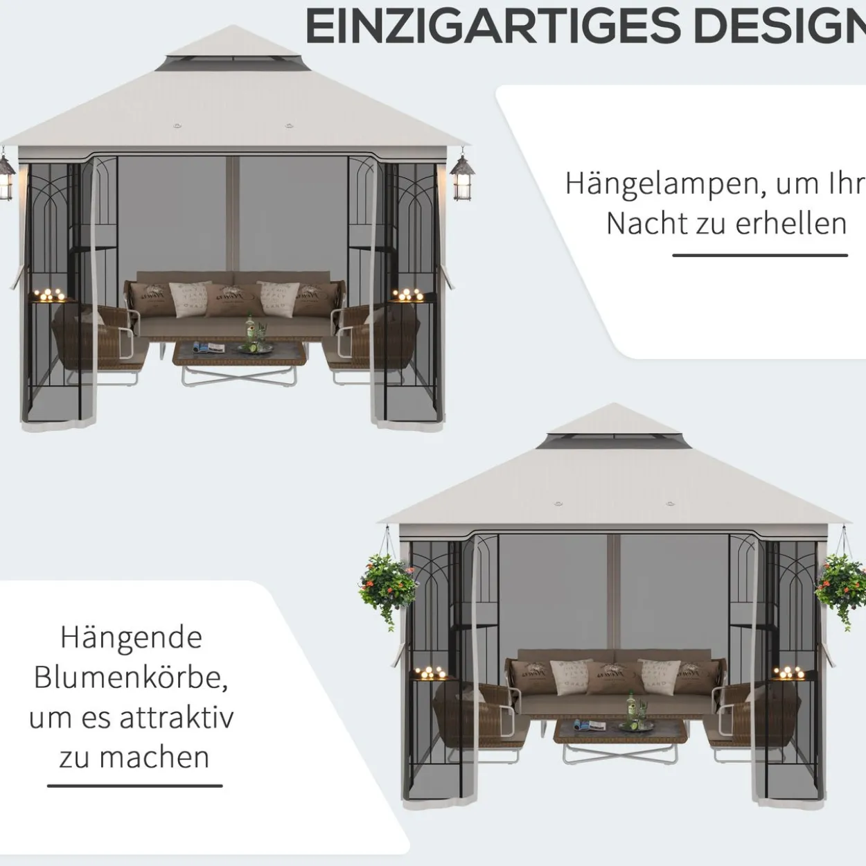 Gartenpavillon mit Doppeldach 3x3 Pavillon Gartenzelt Festzelt Beige